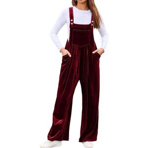 Women Red Casual Velvet Sleeveless Loose Jumpsuits Dressy One Piece Pant Rompers